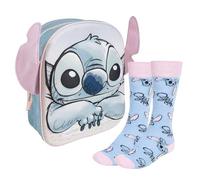 CERDÁ LIFE'S LITTLE MOMENTS Set Infantil Mochila 3D Aplicaciones Stitch + Calcetines Diseño Stitch azul y rosa Talla 36-43