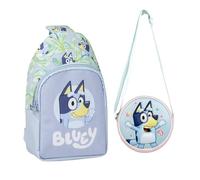 CERDÁ LIFE'S LITTLE MOMENTS Set Infantil Mochila Bandolera de Bluey,Azul+Bolso 3D Bluey diseño redondo