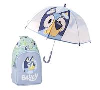 CERDÁ LIFE'S LITTLE MOMENTS Set Infantil Mochila Bandolera de Bluey,Azul+Paraguas manual POE Burbuje Bluey Multicolor, Mediano Unisex