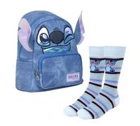 CERDÁ LIFE'S LITTLE MOMENTS Set Infantil Mochila Casual Stitch Azul 22,5x22,5x7 cm + Calcetines a rayas Diseño Stitch Talla 36-43