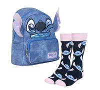 CERDÁ LIFE'S LITTLE MOMENTS Set Infantil Mochila Casual Stitch Azul 22,5x22,5x7 cm + Calcetines Diseño cara de Stitch Talla 36-43