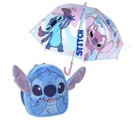 CERDÁ LIFE'S LITTLE MOMENTS Set Infantil Mochila Guardería de Peluche Stitch + Paraguas Burbuja con estampado de Stitch, Apertura manual y estructura fibra de vidrio