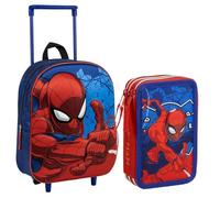 CERDÁ LIFE'S LITTLE MOMENTS Set Infantil Mochila Trolley 3D Spiderman-25.0x31.0x10.0 cm & Plumier Spiderman con Rotuladores, Bolígrafos Y Lápices
