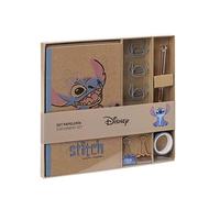 CERDÁ LIFE'S LITTLE MOMENTS - Set Papeleria Stitch Incluye Cuaderno Kraft A5-21 x 13 cm - Boligrafo Negro de Metal, Cinta Adhesiva, Clips con Forma y 2 Clips Metálicos