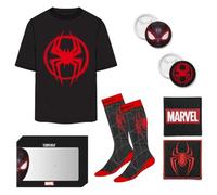 CERDÁ Life'S Little Moments - Set Regalo - Camiseta Marvel Spiderman, Unisex Adulto, Talla M - Manga Corta - Color Negro, Estampado Rojo - Estilo Cómic, Cuello Redondo, Regalo Fans