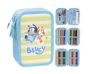 CERDÁ LIFE'S LITTLE MOMENTS Sonic The Hedgehog Estuche Escolar Triple con Material Incluido | 3 Compartimentos con Lápices de Colores y Material Escolar | Organizador para Niños (Bluey - Azul)