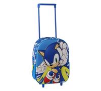 Mochila Infantil con Ruedas Sonic Niño y Niña - Mochila Trolley Escolar 3D en EVA Azul, Asa Telescópica y Bolsillo de Malla Lateral, Ideal para Guardería y Vuelta al Cole