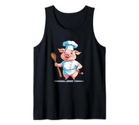 Cerdito cocinero cartoon con gorro y cuchara Camiseta sin Mangas