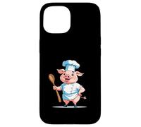 Cerdito cocinero cartoon con gorro y cuchara Carcasa para iPhone 15