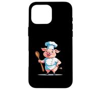 Cerdito cocinero cartoon con gorro y cuchara Carcasa para iPhone 16 Pro Max