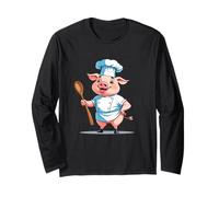Cerdito cocinero cartoon con gorro y cuchara Manga Larga
