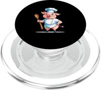 Cerdito cocinero cartoon con gorro y cuchara PopSockets PopGrip para MagSafe