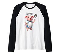 Cerdito Cocinero Divertido con Cuchara de Cocina Camiseta Manga Raglan