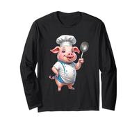 Cerdito Cocinero Divertido con Cuchara de Cocina Manga Larga