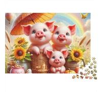 Cerditos Dibujos Puzzle de 1000 Piezas Papel Adultos Campo de Girasoles Juego de Puzzle Familia 52x38cm/1000pcs