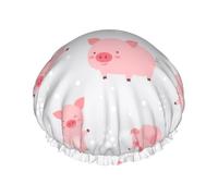 Cerditos lindos y alegres,Gorro de ducha, gorro de noche, gorro de baño elástico impermeable de doble capa, reutilizable para el cabello.