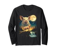 Cerdo Aullando a la Luna Meme Funny 90's Pig Farm Animal Manga Larga