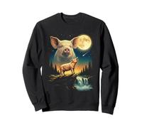 Cerdo Aullando a la Luna Meme Funny 90's Pig Farm Animal Sudadera