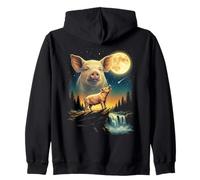 Cerdo Aullando a la Luna Meme Funny 90's Pig Farm Animal Sudadera con Capucha
