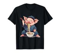 Cerdo comiendo Ramen Kimono Karate Obra de arte Cerdo Ramen Bowl Camiseta
