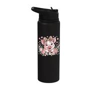 Cerdo con diadema de leopardo con flor lindo amante de cerdos niñas niños Stainless Steel Insulated Water Bottle