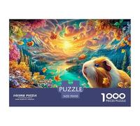 Cerdo de Guinea Entre Las Hojas Que Caen, Puesta del Sol de la montaña Puzzle De 1000 Piezas Lindo Cerdo de Guinea, Excelente Juego para Adultos Y Niños 70x50cm/1000pcs