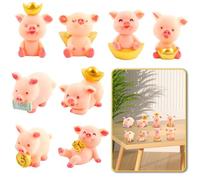 Cerdo Mini Cerdo Figuras 8 Piezas, Decoración de Cerdito Rosa, Resina Pequeños Cerdos, Mini Cerdo Figuras para Año Nuevo, para Decoración de la Torta, Decoración del Hogar, Regalos