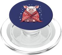 Cerdo navideño para Amantes de los Animales Envuelto en una Manta roja PopSockets PopGrip para MagSafe