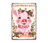 Cerdo Riendo Feliz ¡Qué Mundo Tan Maravilloso! Carteles De Pared De Metal Retro Metal Cartel Divertida Pared Muestra Placa para Baño Hogar Cerveza