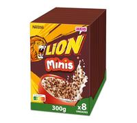 Cereales Nestlé Lion Minis, Cereales integrales con chocolate y caramelo, 8 estuches de 300g