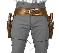 Cereboy Gun Belt PU Western Belt con Doble revólver de Pistola, Cinturones Occidentales de Talla para Hombres, Disfraz de Steampunk para la Fiesta de Cosplay de Halloween (marrón Oscuro)