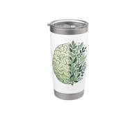 Cerebro Floral Verde Conciencia Salud Mental Crecimiento Mentalidad Vaso térmico de acero inoxidable de doble pared