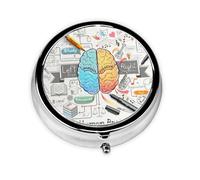 Cerebro humano. Este pequeño pastillero redondo es un organizador portátil de medicamentos de viaje con tres compartimentos para almacenar medicamentos diarios.