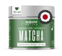 Ceremonial Grade Matcha Powder Monte Nativo (40 g) - Perfecto para té matcha, latte o smoothies - Té verde japonés en lata metálica - 100 % puro y finamente molido