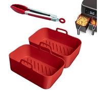 CERENE - Molde silicona freidora de aire, accesorios airfryer sin aceite, cesta de silicona para air fryer, moldes airfryer doble, bandeja doble, recipiente freidora de aire, cecotec, cosori, ninja