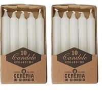 Cereria di Giorgio 407 - Velas esteáricas, de cera, color blanco, 1,8 x 1,8 x 15 cm, 10 unidades (Paquete de 2)