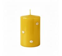 Cereria Di Giorgio - Vela de cera decorada con margaritas - Color Mostaza - Diámetro 7 cm Altura 10 cm - Duración 55 horas - Con bolsa de regalo - Colección Spring - Artesanal