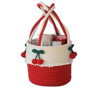 Cereta de cerezas Ceralla de algodón 7.5x6.3in Cerilla linda Cesta pequeña Pequeña contenedor de juguetes de gato redondo con mango para el almacenamiento de la organización domiciliaria