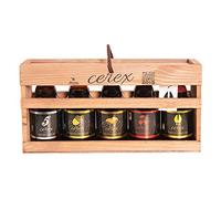 CEREX- Pack Degustación de 5 Cervezas Artesanas Españolas con caja regalo de presentación en madera - Cerveza de Cereza, Castaña, Ibérica de Bellota, Pilsen y Andares