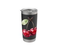 Cereza Acuarela Rojo Cerezas Estética Verano Fruta Amante Vaso térmico de acero inoxidable de doble pared