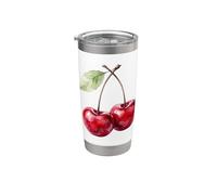 Cereza Acuarela Rojo Cerezas Estética Verano Fruta Amante Vaso térmico de acero inoxidable de doble pared
