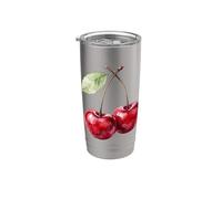 Cereza Acuarela Rojo Cerezas Estética Verano Fruta Amante Vaso térmico de acero inoxidable de doble pared