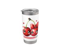 Cerezas Kawaii I Cherrish You Pareja Amor Fruta Vaso térmico de acero inoxidable de doble pared