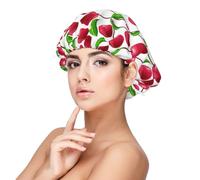 Cerezas rojas impresas,Gorro de dormir de satén para adultos - Gorro de dormir elástico para mujer, cubrecabello nocturno