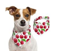 Cerezas Rojas Impresas,Pañuelos de algodón para Perros, Bufandas Ajustables para Mascotas,M