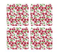 Cerezas Rojas Impresas,Posavasos Cuadrados de Corcho MDF, Almohadilla para Tazas, Juego de 4 Posavasos para Bebidas