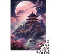 Cerezos en Flor Arquitectura Tradicional Puzzle de 1000 Piezas Papel para Adultos Vista Nocturna Juego de Puzzle 1000 Piezas Familia Relajación Decorativo 70x50cm/1000pcs