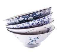 Cerficer - Tazones grandes para sopa japonesa (19 cm, 4 unidades), color blanco y azul