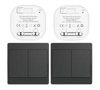 Cerhot interruptor inalámbrico cinético negro RF interruptores inalámbricos de control simple y doble sin batería mando a distancia radio interruptor inalámbrico (Negro 2Gang 2V2 EU)