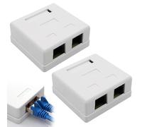 Cerioll 2 Enchufes De Red CAT 6A De 2 Puertos RJ45, Universal Toma De Red CAT 6A, Apantallado, Montaje En Superficie, 10 Gbps, Para Diversos Ámbitos De Aplicación, Color Blanco